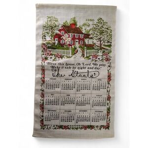 Vintage 1980 Fabric Calendar Bless This House Wall Hang Decor Cottagecore‎